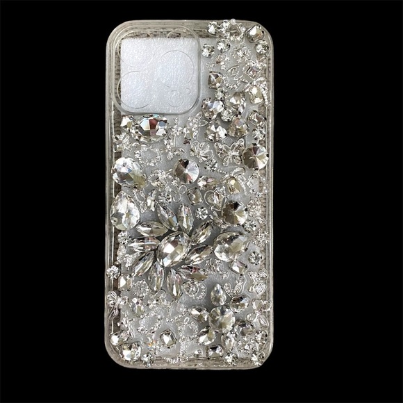 Accessories - Silver Rhinestone iPhone 16 Pro Max Case with Camera Cutout